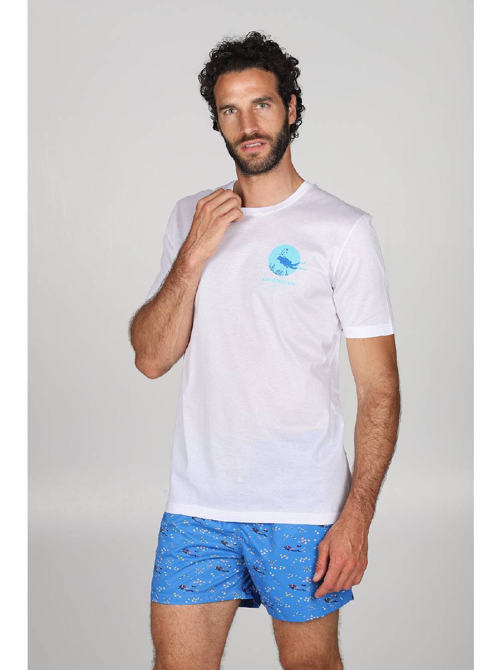 Julipet T-shirt in jersey di puro cotone bianco, con stampa piazzata "sub" Nuova