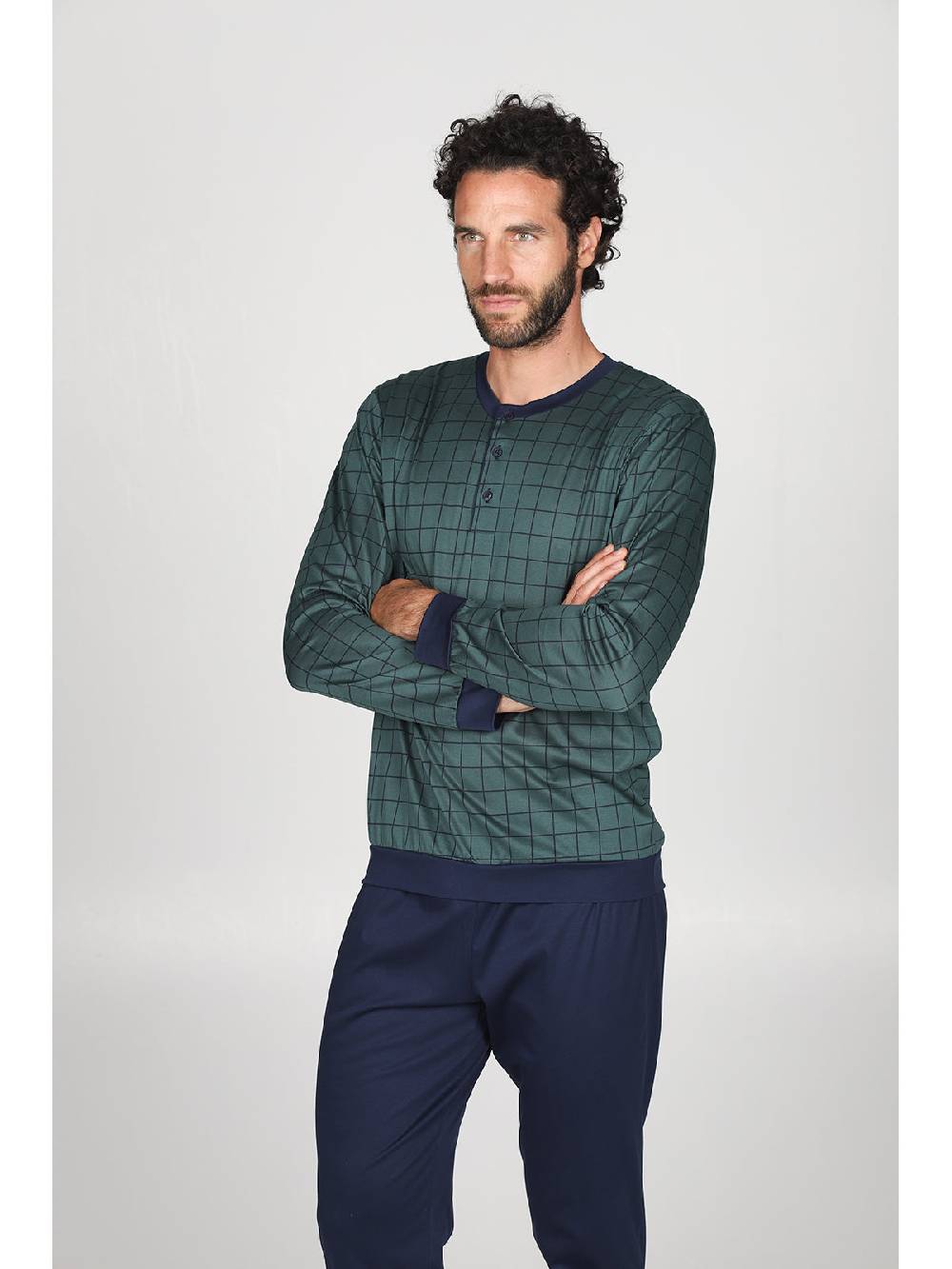 Julipet Pigiama serafino con maglia disegni a quadri, in ricercato luxury jersey Economico