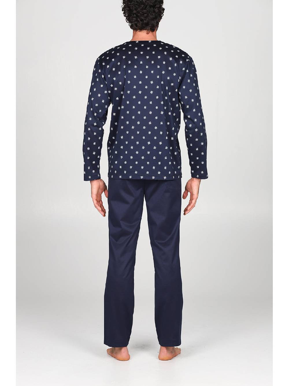 Julipet Pigiama a cardigan in pregiato cotone mercerizzato in fantasia "bussola" Outlet