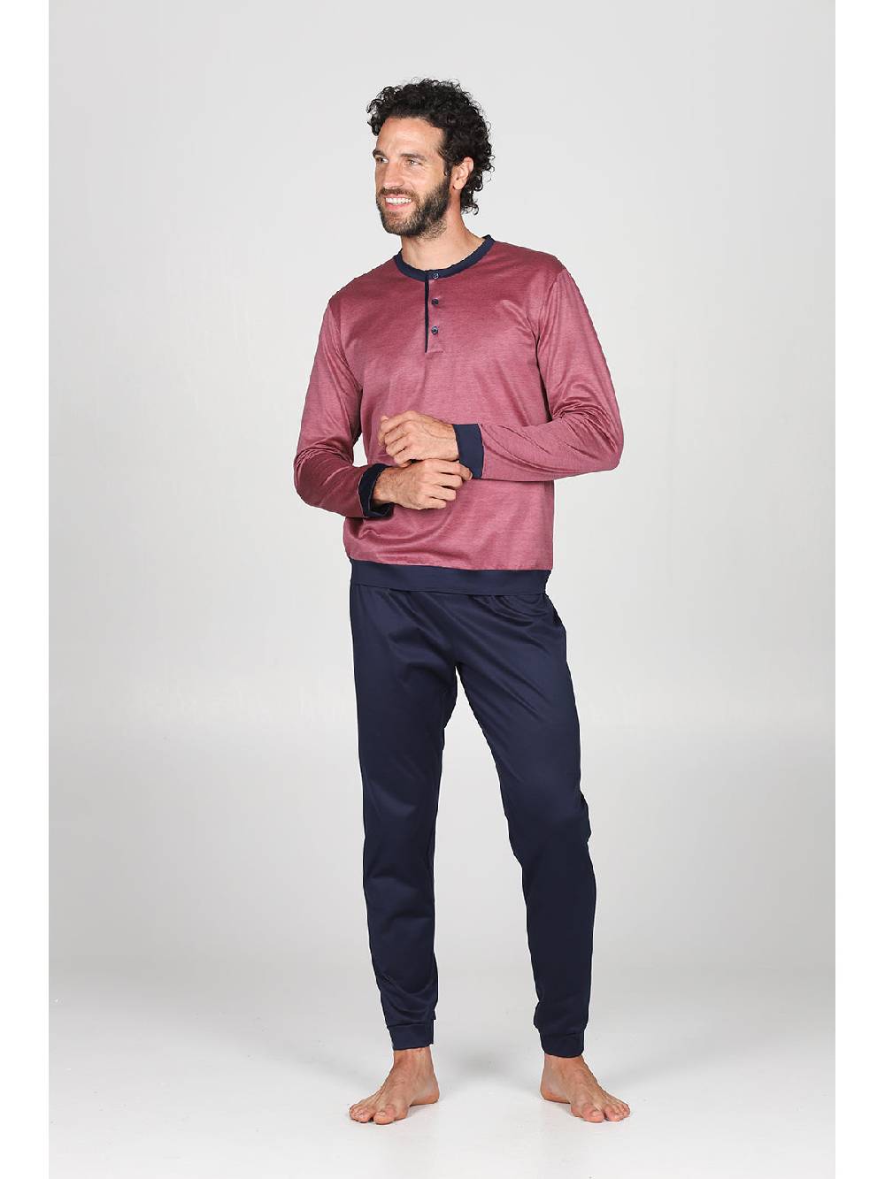 Julipet Pigiama in pregiato 100% filoscozia tinto in filo bordeaux, con polsini Spedizione Gratuita