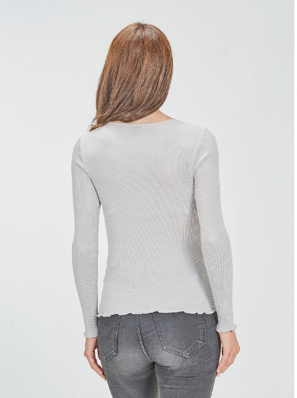 Oscalito Camicia Tubolare a Maniche Lunghe in lana e seta con Inserto in Tulle Ricamato 5842 Presa