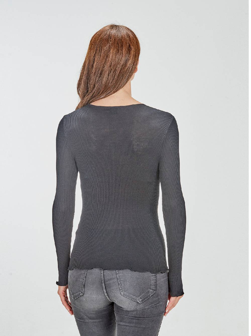 Oscalito Camicia Tubolare a Maniche Lunghe in lana e seta con Inserto in Tulle Ricamato 5842 Presa