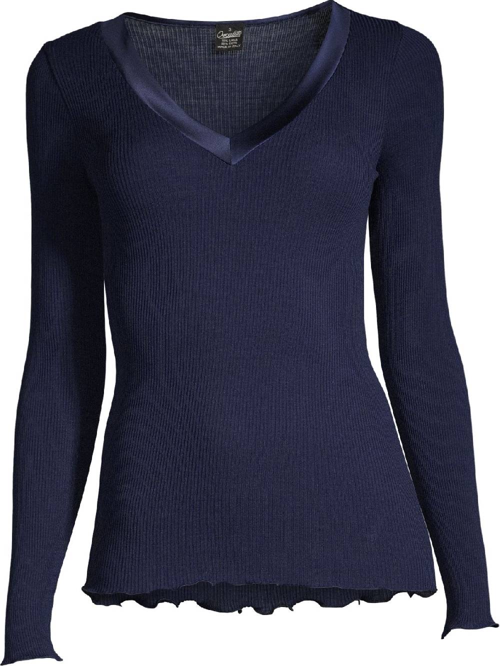 Oscalito Maglia a maniche lunghe con scollo a V in raso di lana e seta 4248 Offerta