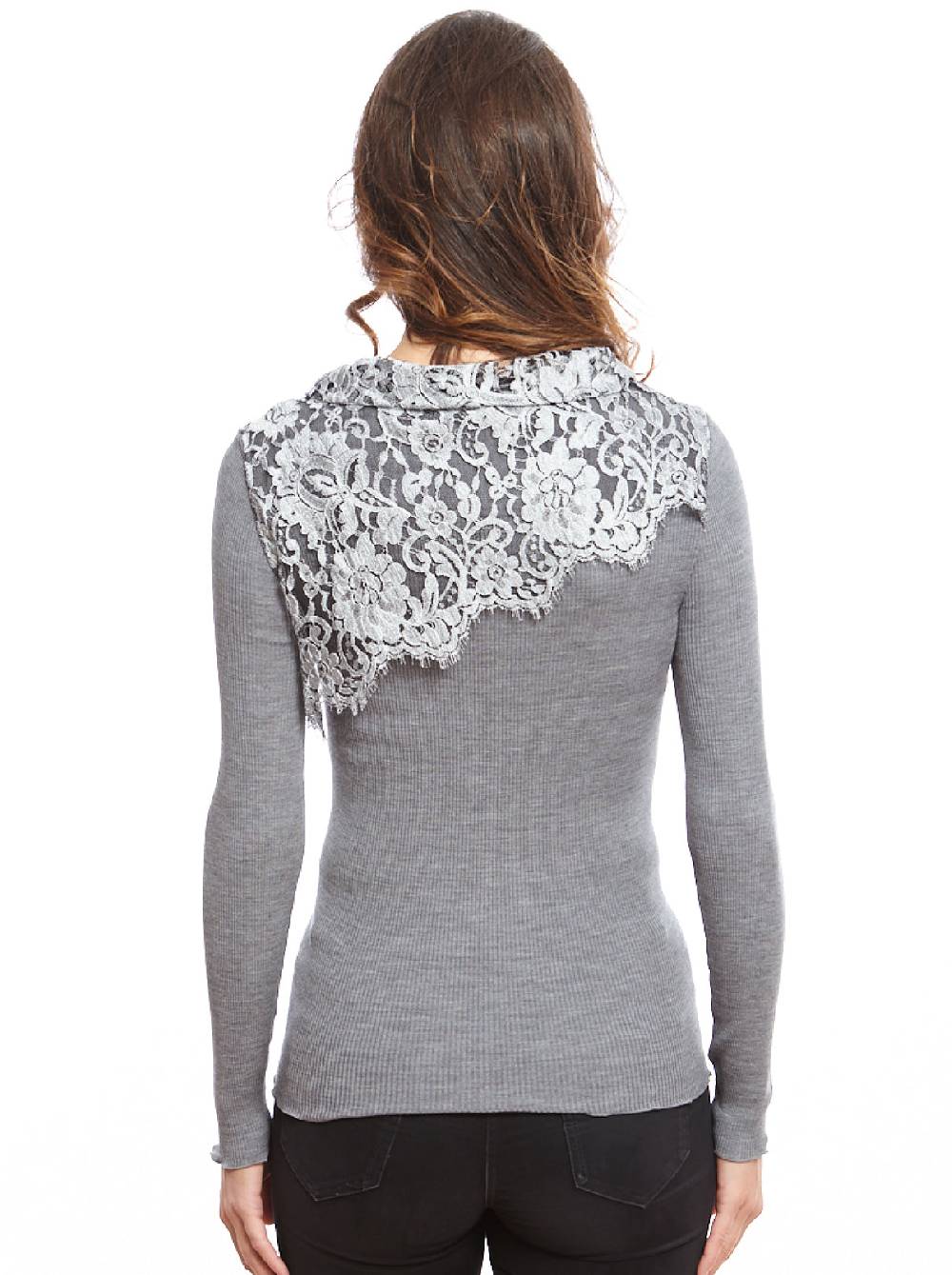 Oscalito Camicia a maniche lunghe in Lana e Seta con dettagli Chantilly Laize 8602 Nuova