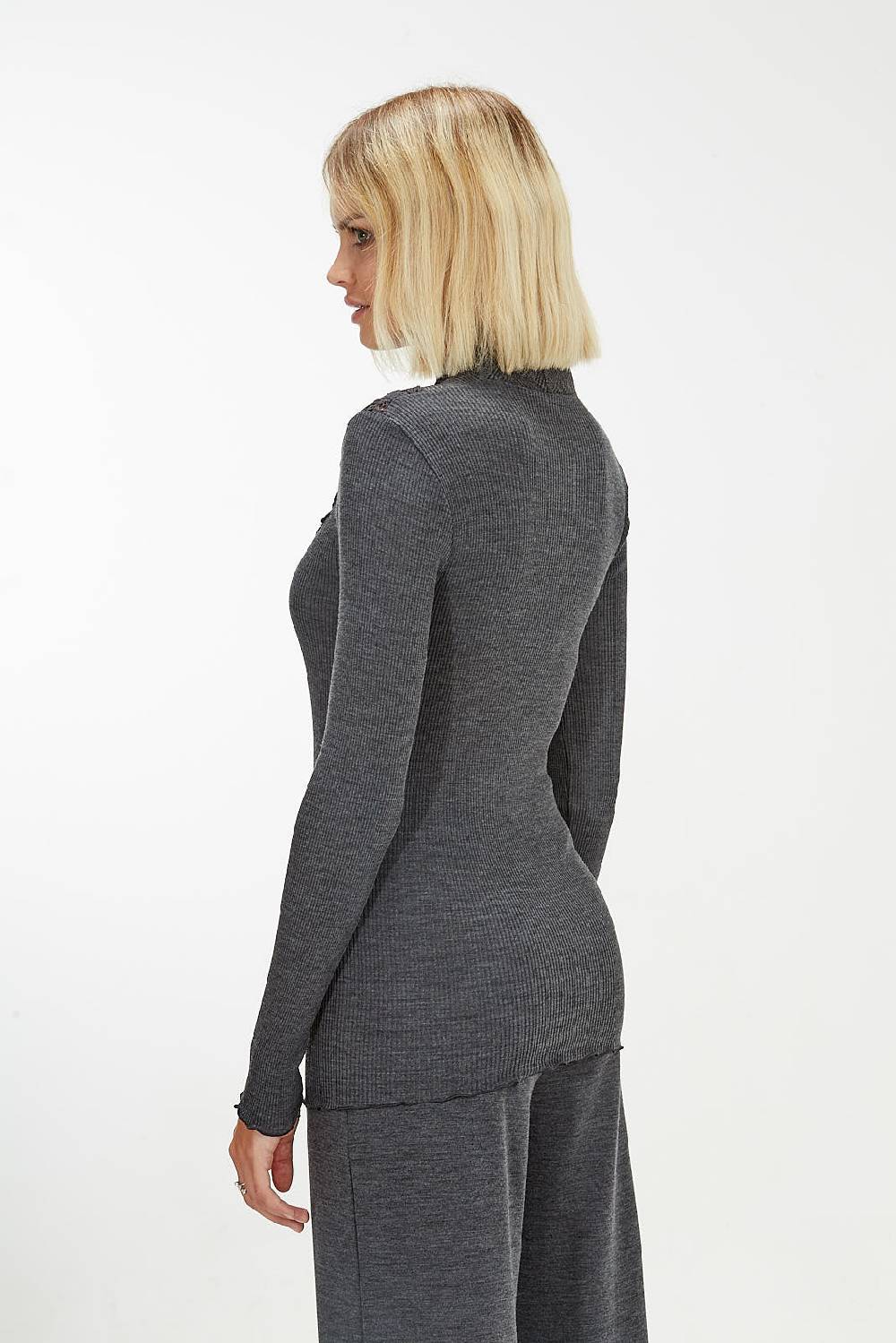 Oscalito Maglia a maniche lunghe in lana e seta con motivo tartan macramè 5808 Moda