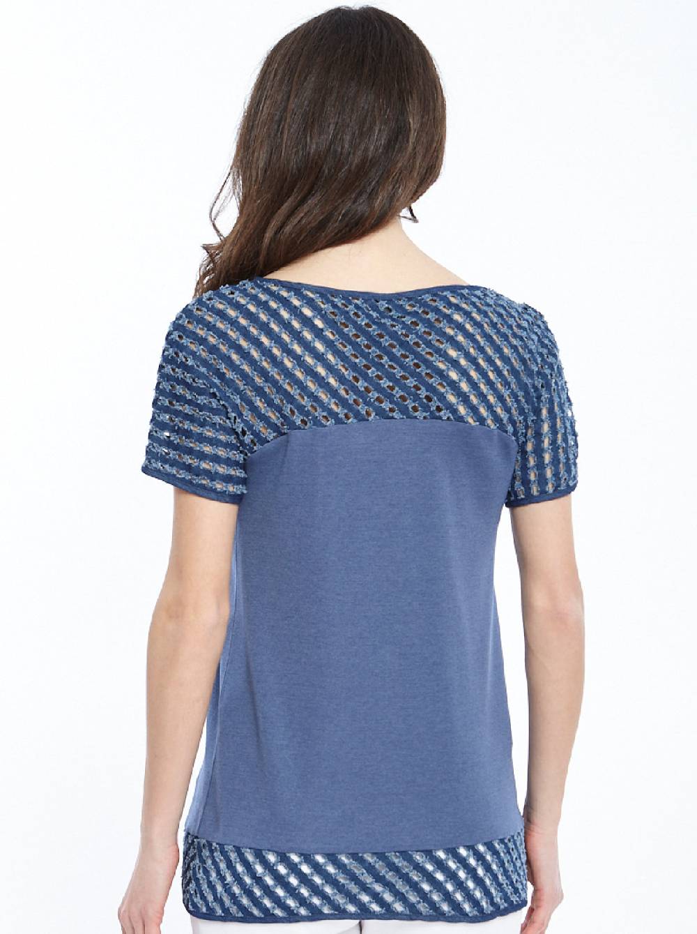 Oscalito T-shirt Filoscozia® con Dettagli in Denim Laserato 4604 Vendita Calda
