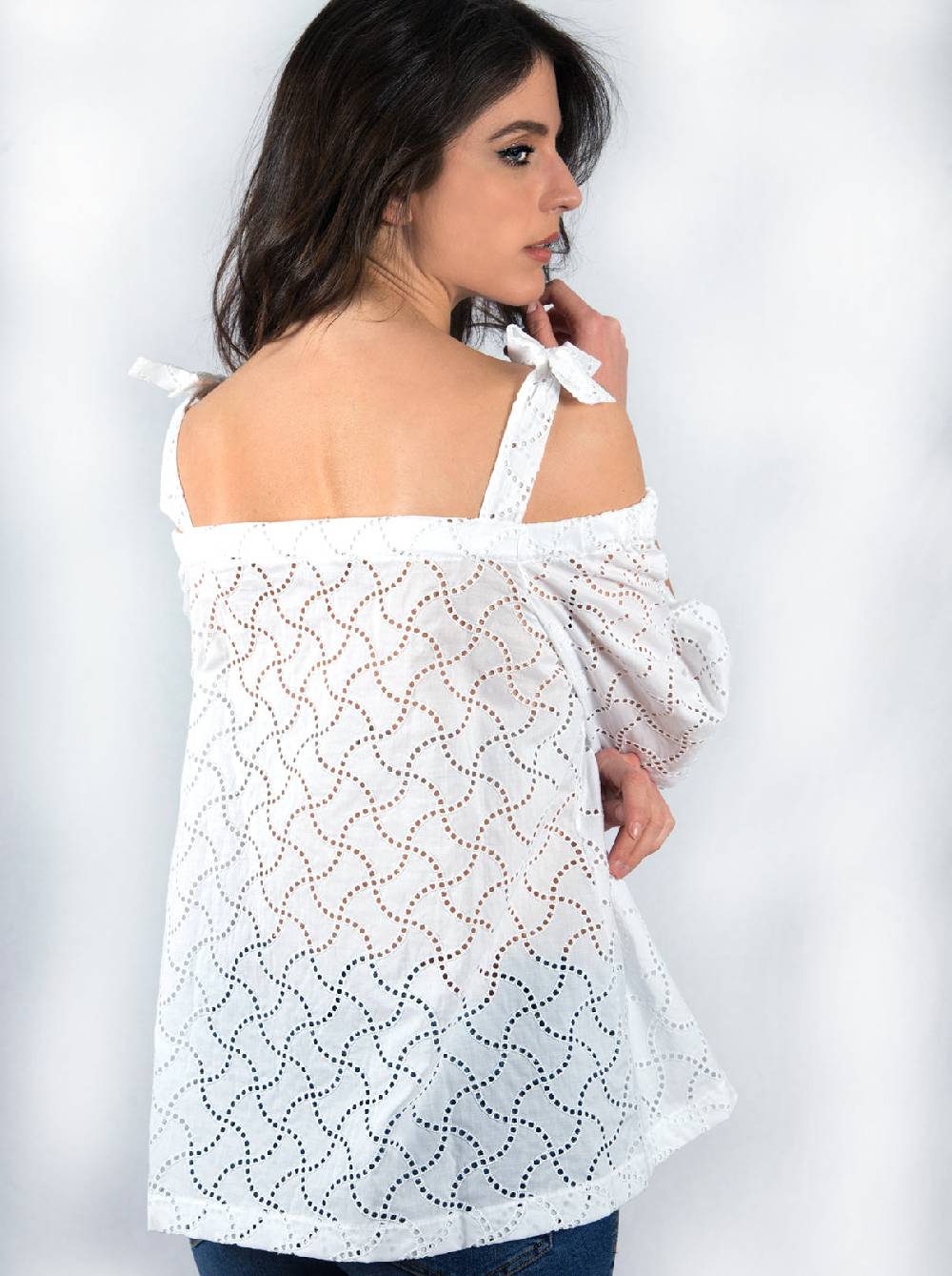 Oscalito Camicia Tre Quarti Scollo Barca in Pizzo Sangallo 4552 In Saldo