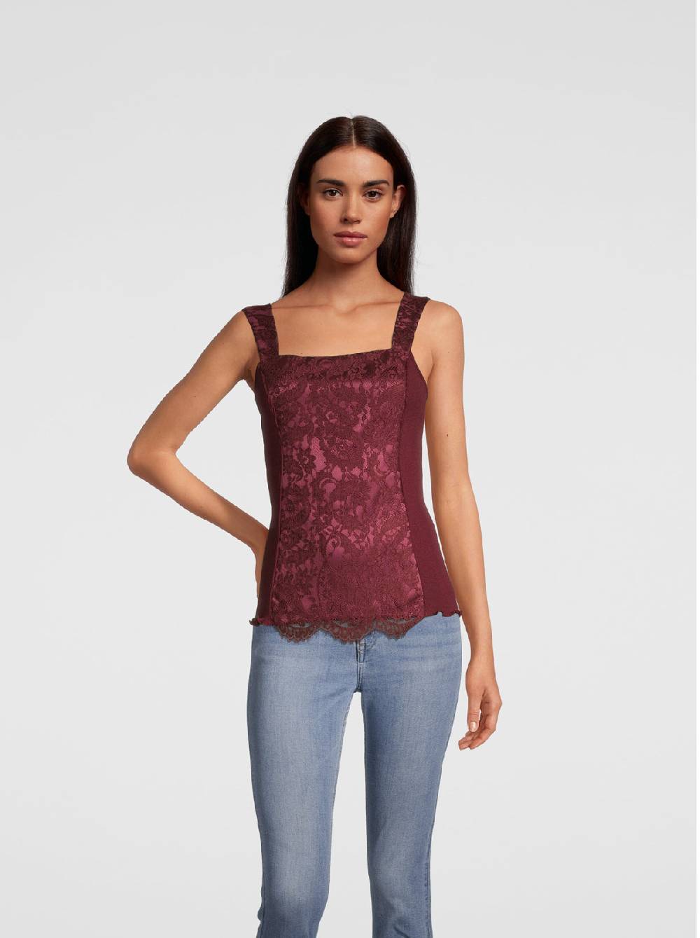 Oscalito Top in Lana e Seta con Pizzo Leavers all over 6420 In Saldo