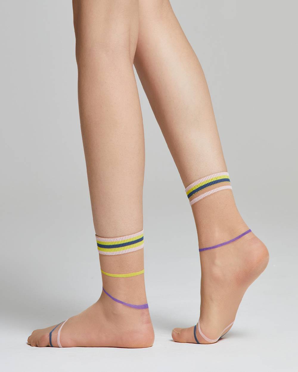 Pompea Calzino velato Tulipano con righe e polsino colorati Sottocosto