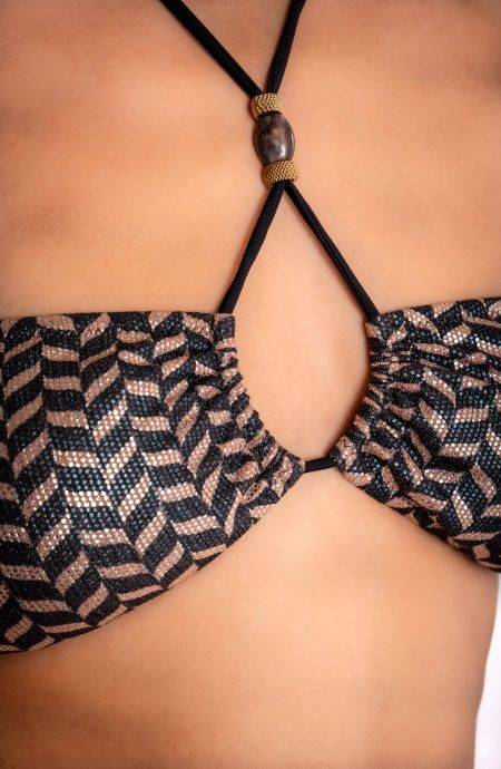 Pin Up Stars BIKINI FASCIA IMBOTTITA LAMÈ CON ACCESSORI E BORCHIE STAMPA SPIGHETTA In Vendita
