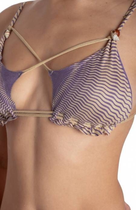 Pin Up Stars BIKINI TRIANGOLO IMBOTTITO DAINETTO CON PERLE E CONCHIGLIE STAMPA TIGER SUN Spedizione Gratuita