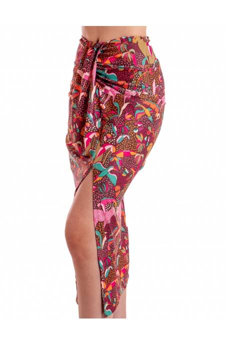 Pin Up Stars GONNA LONGUETTE CON SPACCO STAMPA TROPICAL Nuovo