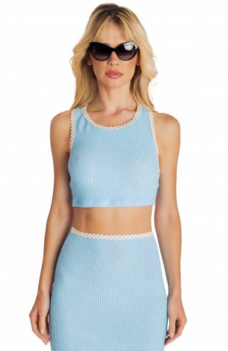 Pin Up Stars CROP TOP GOFFRATO CON PASSAMANERIA TINTA UNITA Affare Del Giorno