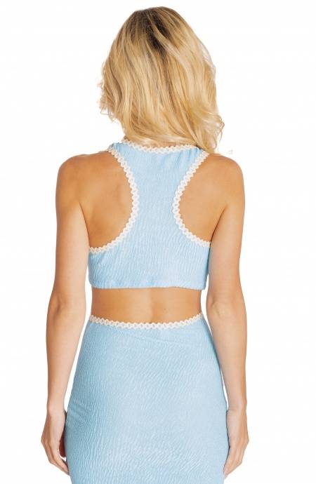 Pin Up Stars CROP TOP GOFFRATO CON PASSAMANERIA TINTA UNITA Affare Del Giorno