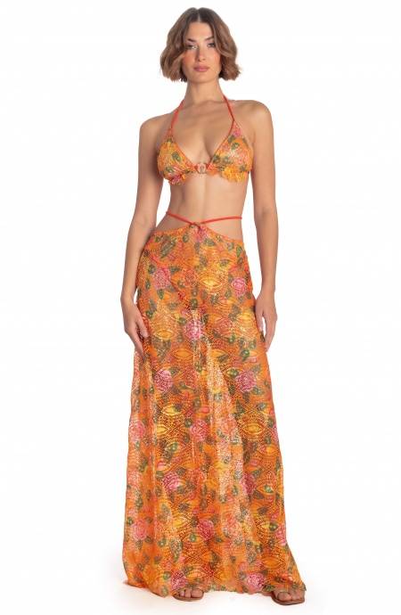 Pin Up Stars ABITO PAREO LUNGO PIZZO MACRAMÉ STAMPA FLOWER BIRD Sconto