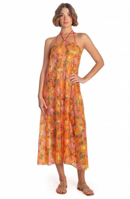 Pin Up Stars ABITO PAREO LUNGO PIZZO MACRAMÉ STAMPA FLOWER BIRD Sconto