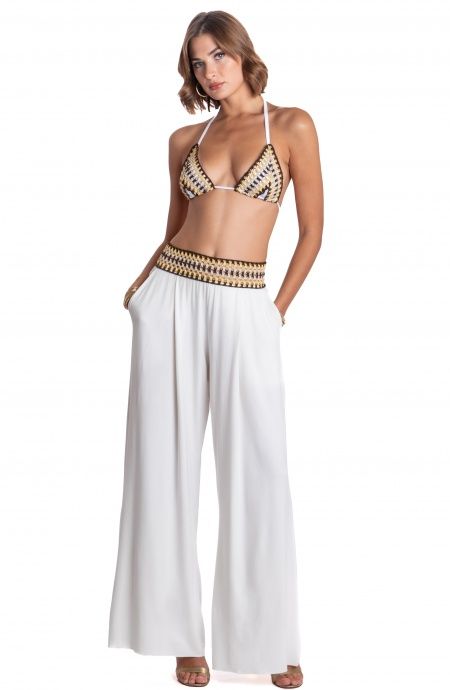 Pin Up Stars PANTALONE PALAZZO CON PASSAMANERIA CROCHET Saldi Di Fabbrica
