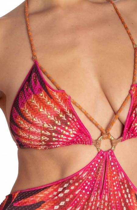 Pin Up Stars COSTUME DA BAGNO INTERO CUT-OUT CON BORCHIE STAMPA WINGS Qualità Garantita
