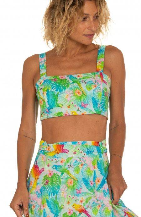 Pin Up Stars Top Con Spalline Stampa Happy Tropical Consegna Veloce