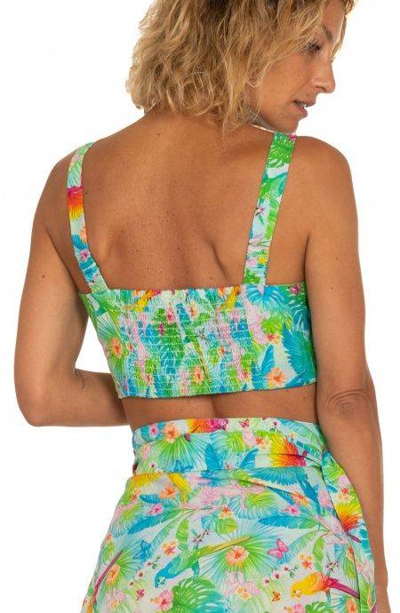 Pin Up Stars Top Con Spalline Stampa Happy Tropical Consegna Veloce