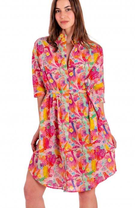 Pin Up Stars Chemisier Over In Cotone Stampa Happy Tropical Fino Al -60%