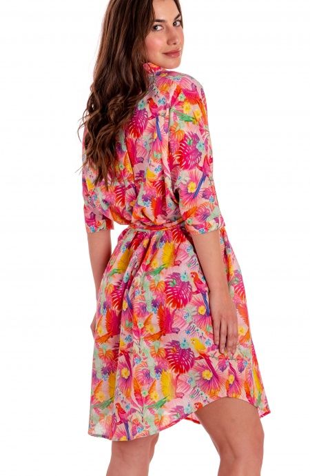 Pin Up Stars Chemisier Over In Cotone Stampa Happy Tropical Fino Al -60%
