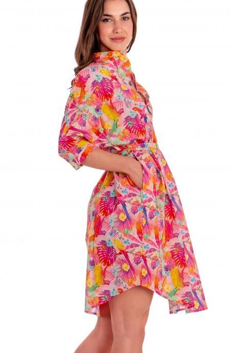 Pin Up Stars Chemisier Over In Cotone Stampa Happy Tropical Fino Al -60%