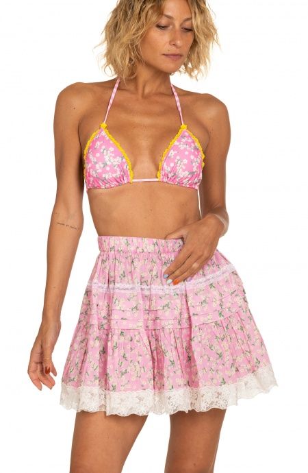 Pin Up Stars Gonna Ricamata Con Balze Stampa Flower Print Presa