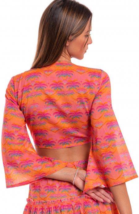 Pin Up Stars Crop Top Cotone Stampa Palmié Spedizione Gratuita