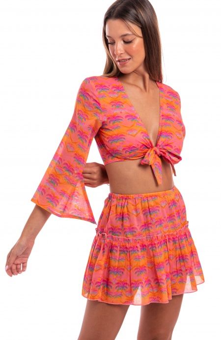 Pin Up Stars Crop Top Cotone Stampa Palmié Spedizione Gratuita
