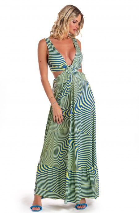 Pin Up Stars Vestito Lungo Jersey Stampa Optical Acquista Ora