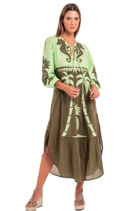 Pin Up Stars Abito Ricamato Manica Lunga Cotone Pineapple Patch Sottocosto