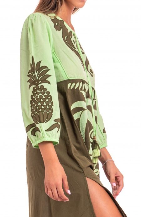 Pin Up Stars Abito Ricamato Manica Lunga Cotone Pineapple Patch Sottocosto