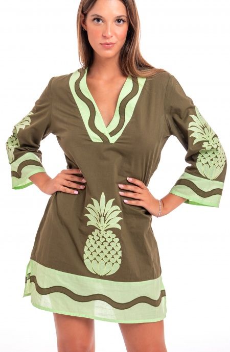 Pin Up Stars Tunichetta Ricamata Pineapple Patch in Cotone Convenienza