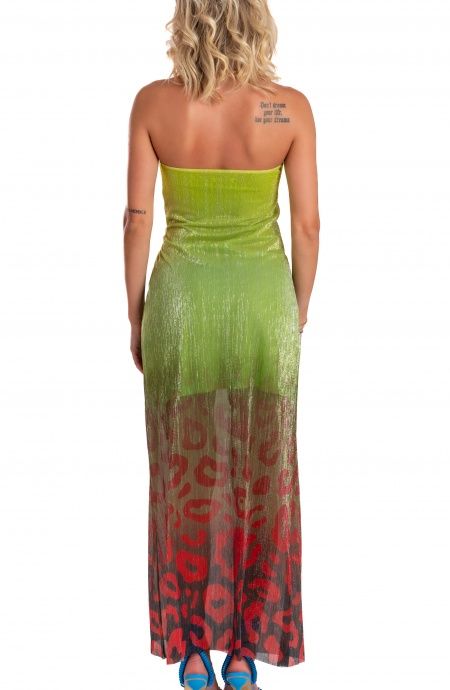 Pin Up Stars Abito Lungo Off-Shoulders Con Anella Crepon Lamè Stampa Macula Degradé Sconto