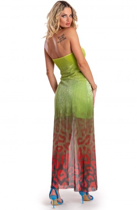 Pin Up Stars Abito Lungo Off-Shoulders Con Anella Crepon Lamè Stampa Macula Degradé Sconto
