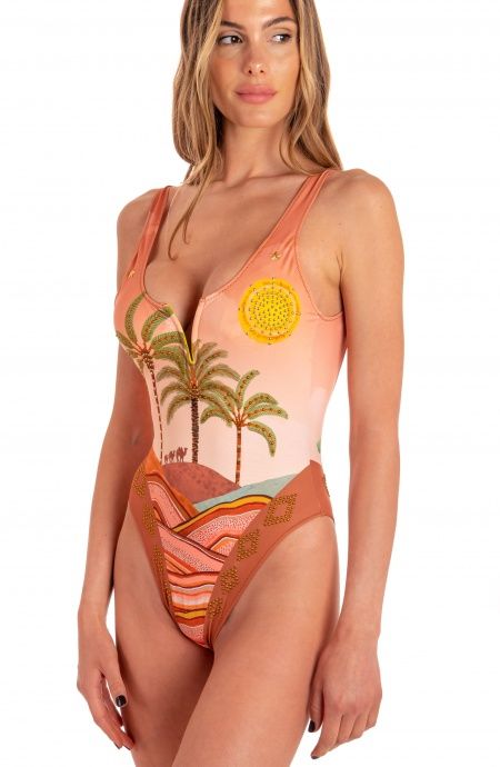 Pin Up Stars Costume Intero Imbottito Stampa Dune Con Borchie Outlet