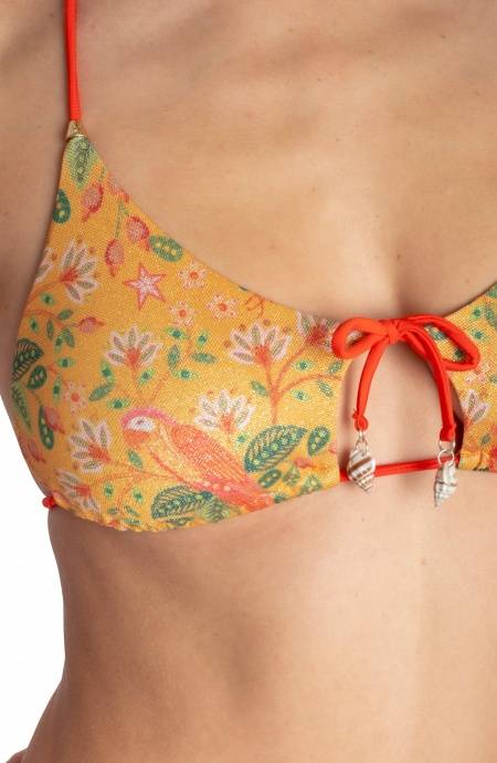 Pin Up Stars TOP BIKINI TRIANGOLO IMBOTTITO CON CONCHIGLIE STAMPA FLOWER BIRD Vendite Flash