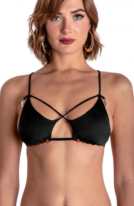 Pin Up Stars TOP BIKINI TRIANGOLO IMBOTTITO CON PERLE E CONCHIGLIE TINTA UNITA Shopping Online