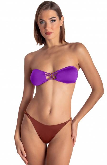 Pin Up Stars TOP BIKINI FASCIA IMBOTTITA CON INTRECCIO E PERLE TINTA UNITA Affare Del Giorno