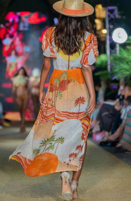 Pin Up Stars Long Dress Scollo a V In Garza Stampa Dune Convenienza