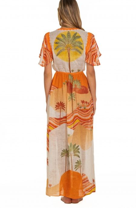 Pin Up Stars Long Dress Scollo a V In Garza Stampa Dune Convenienza