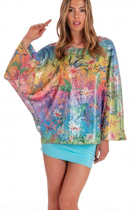 Pin Up Stars Blusa Poncho Paillettes Stampa Dune Paillettes Vendite Flash
