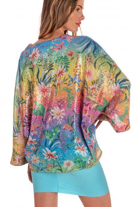 Pin Up Stars Blusa Poncho Paillettes Stampa Dune Paillettes Vendite Flash