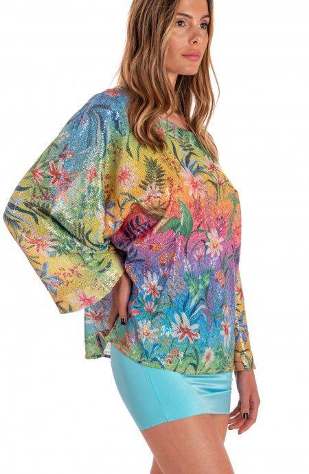Pin Up Stars Blusa Poncho Paillettes Stampa Dune Paillettes Vendite Flash