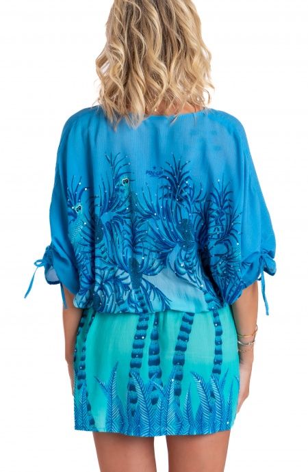 Pin Up Stars Tunichetta Mussola di Viscosa Palm Paradise Spedizione Gratuita