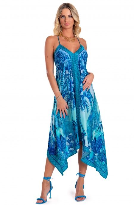 Pin Up Stars Abito Foulard Raso di Viscosa Palm Paradise Pezzi Unici