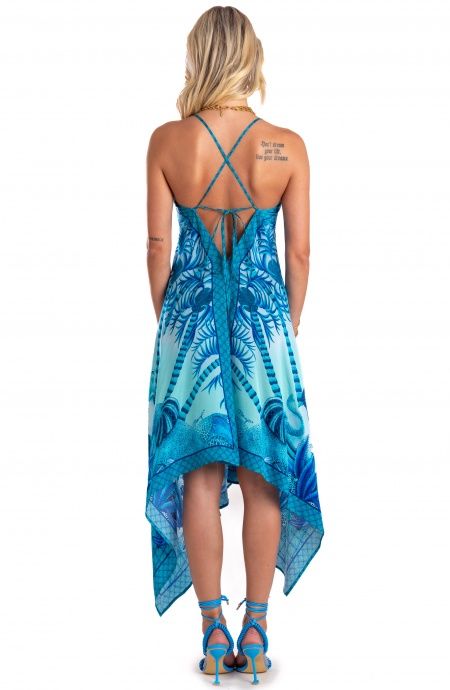 Pin Up Stars Abito Foulard Raso di Viscosa Palm Paradise Pezzi Unici