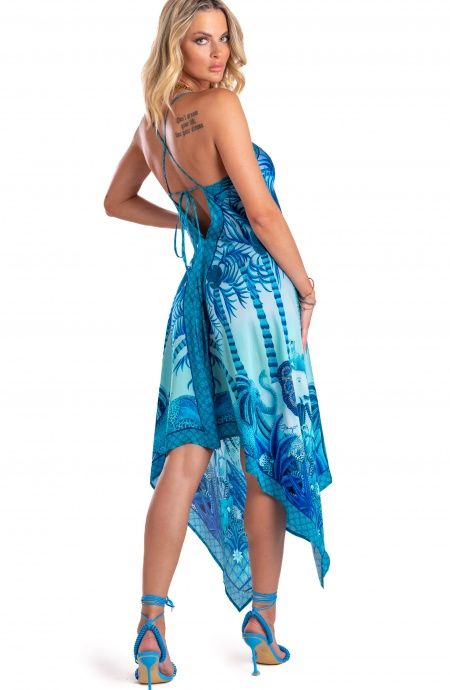 Pin Up Stars Abito Foulard Raso di Viscosa Palm Paradise Pezzi Unici