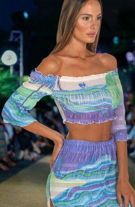 Pin Up Stars Top Goffrato Maniche Campana Stampa Dune Sottocosto